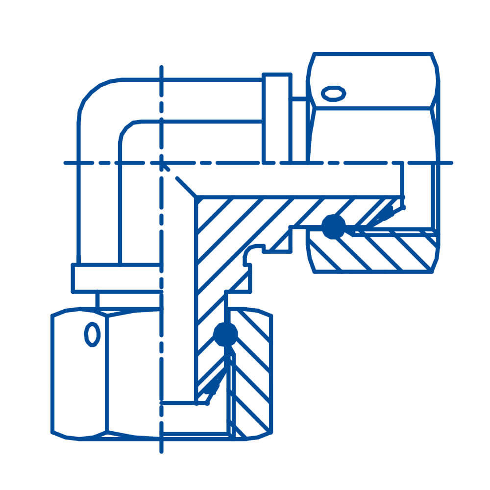 Adattatore curvo con doppio dado girevole BSP sv 60° in acciaio al carbonio zincato
